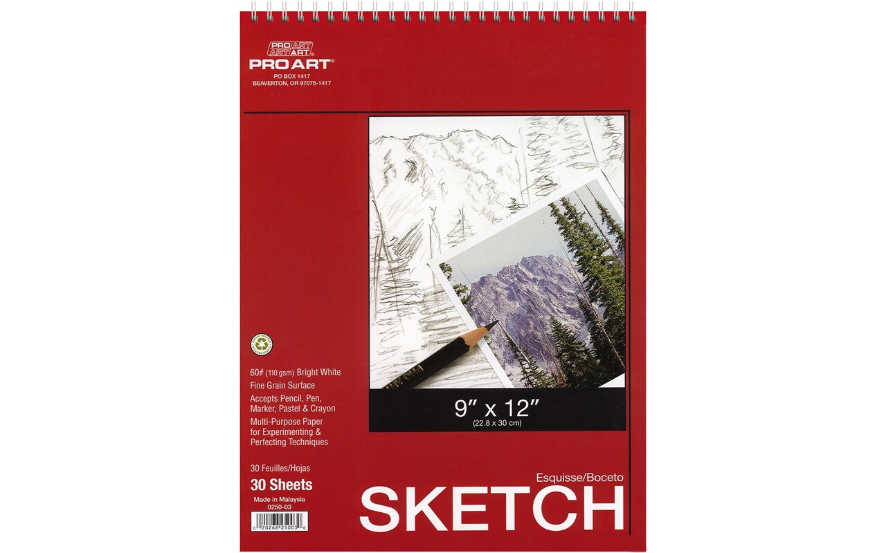 Pro Art Sketch Pad 9"x12" 30 sheets, 60lb, Top Wire, Sketch Book, Sketchbook, Drawing Pad, Sketch Pad, Drawing Paper, Art Book, Drawing Book, Art Paper, Sketchbook for Drawing